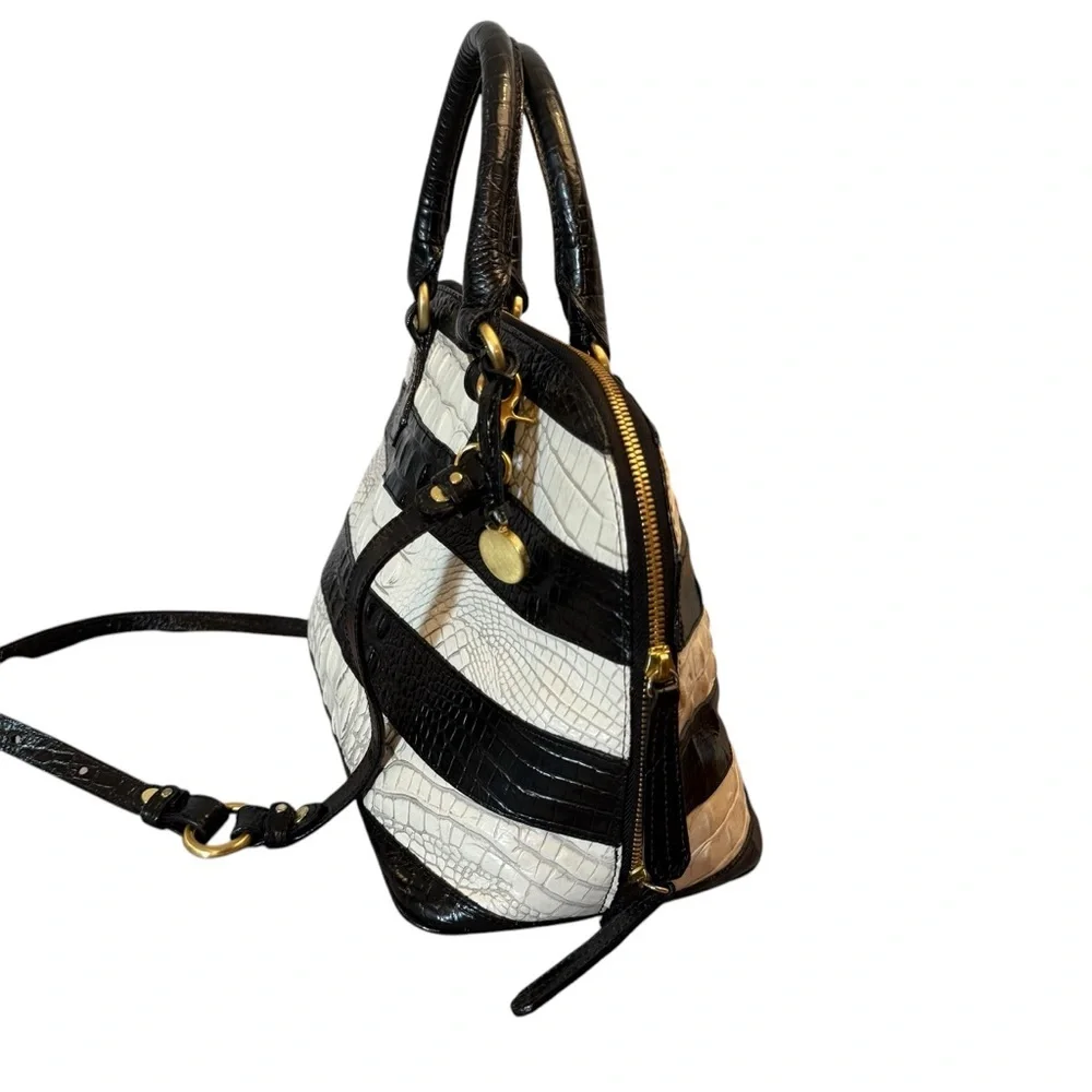 BRAHMIN VIVIAN PURSE Black and White Croc-Embossed Women's Bag